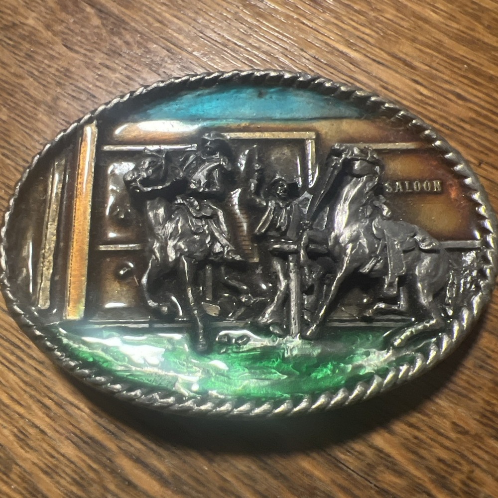 Vintage 1983 Cowboys Belt Buckle Bergamot Brass Works J-146   Horse Made In USA